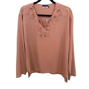 COOL Long Sleeve V-Neck Embroidered Lightweight Top Size XXL